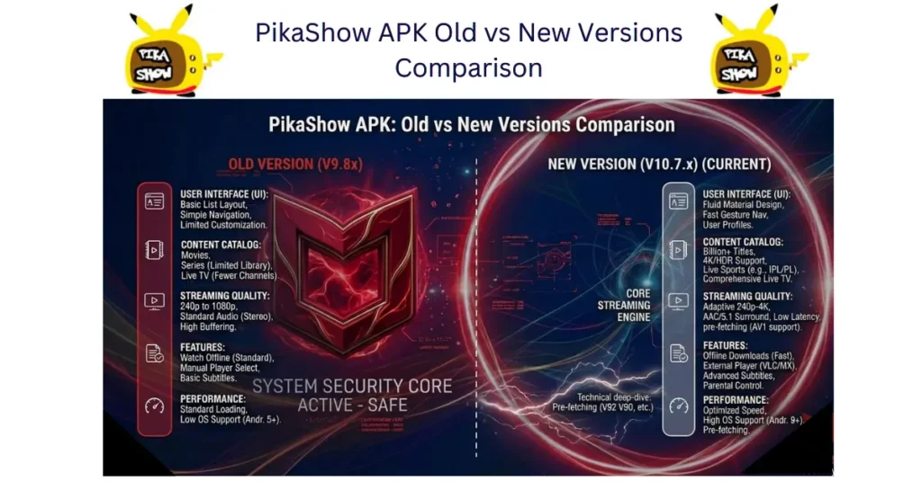 PikaShow APK Old vs New Versions Comparison 1 pikashow version comparison