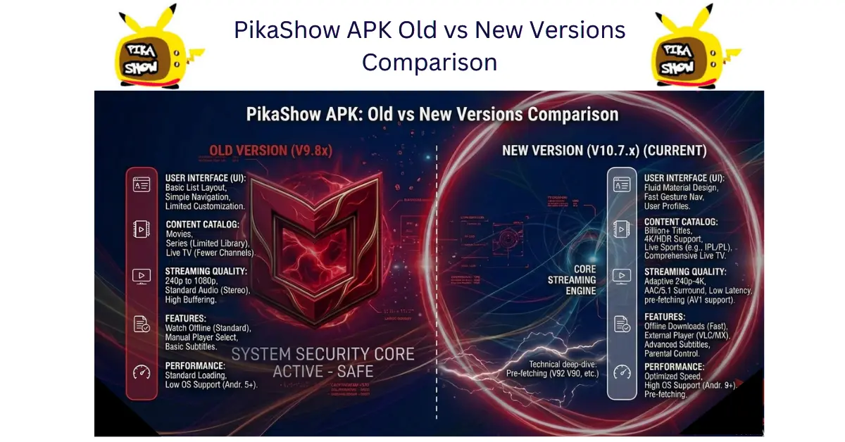 pikashow version comparison