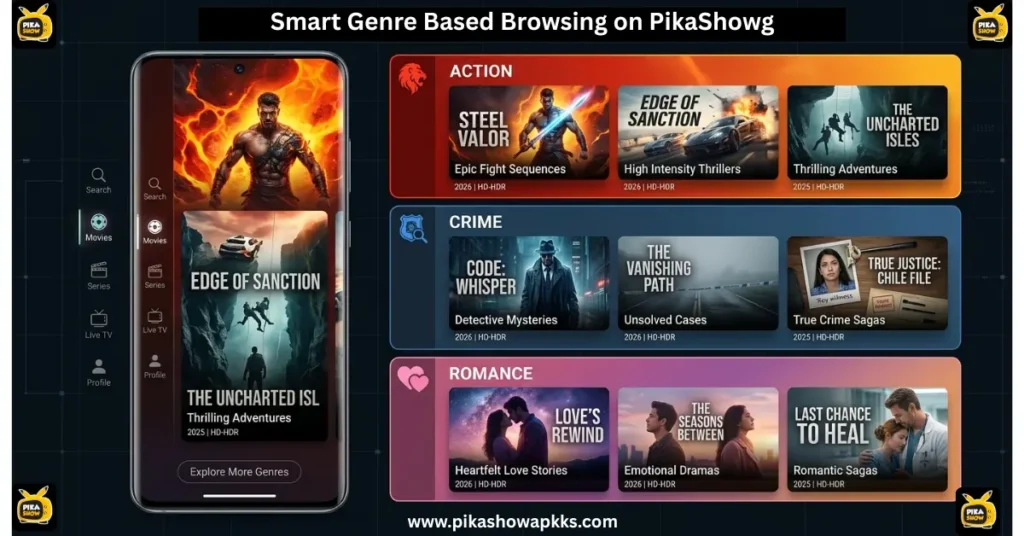 search genre based content on PikaShow